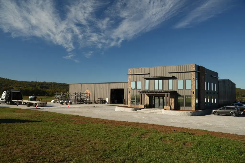 photo of the signature steel shop as seen from the road in Hindsville, Arkansas